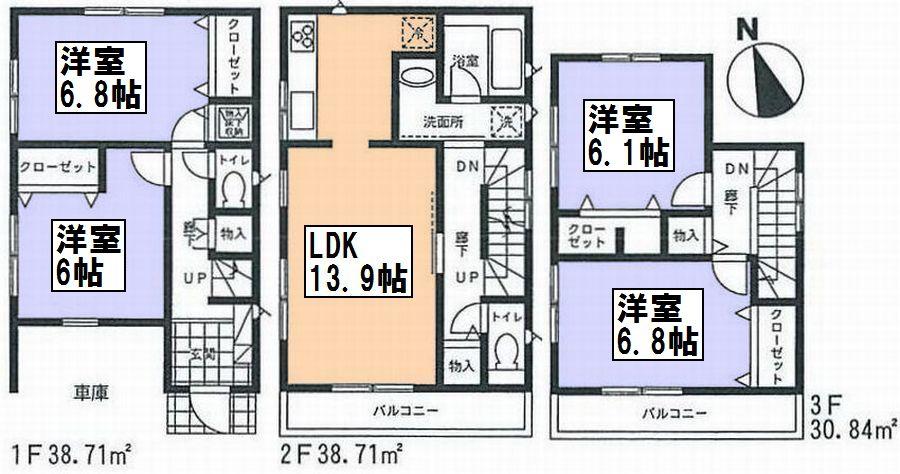 Floor plan. (1 Building), Price 41,800,000 yen, 4LDK, Land area 79.03 sq m , Building area 108.26 sq m