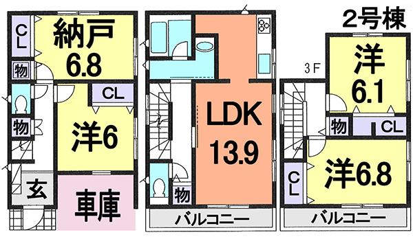 Floor plan. (Building 2), Price 41,800,000 yen, 3LDK+S, Land area 78.45 sq m , Building area 108.26 sq m