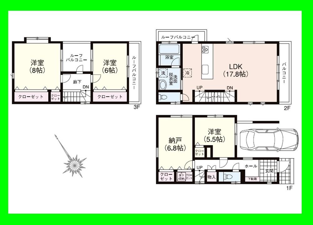 Floor plan. (1 Building), Price 43,800,000 yen, 3LDK+S, Land area 84.91 sq m , Building area 122.13 sq m