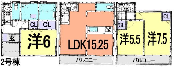 Floor plan. (Building 2), Price 35,800,000 yen, 3LDK, Land area 57.22 sq m , Building area 81.81 sq m