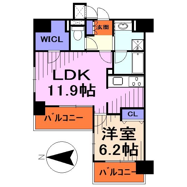 Floor plan. 1LDK, Price 24,900,000 yen, Footprint 45.3 sq m , Balcony area 8.29 sq m floor plan