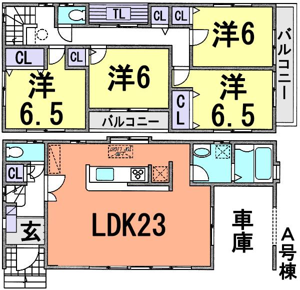 Floor plan. 52,800,000 yen, 4LDK, Land area 108.05 sq m , Design a building area 121.72 sq m comfort and relaxed living is spacious 23 tatami mats