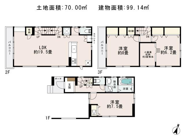 Floor plan. 39,580,000 yen, 3LDK, Land area 70 sq m , Building area 99.14 sq m