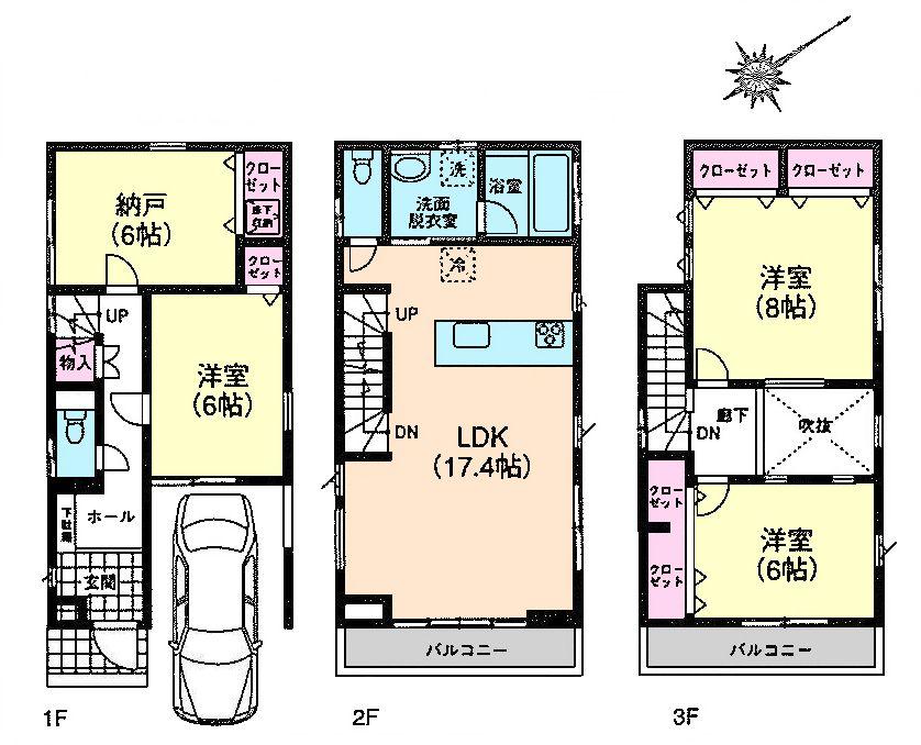 Floor plan. 39,800,000 yen, 3LDK + S (storeroom), Land area 73.96 sq m , Building area 120.06 sq m