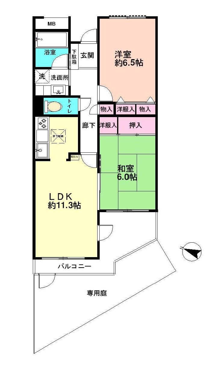 Floor plan. 2LDK, Price 17.8 million yen, Occupied area 57.32 sq m , Balcony area 9.4 sq m