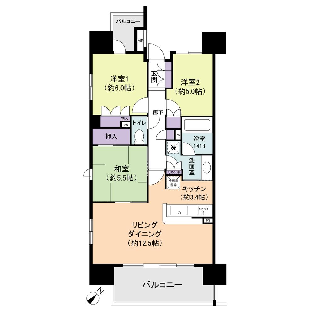 Floor plan. 3LDK, Price 22,800,000 yen, Occupied area 71.32 sq m , Balcony area 14.5 sq m