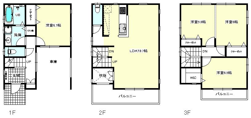 Floor plan. (B Building), Price 45,300,000 yen, 3LDK, Land area 70.9 sq m , Building area 120.88 sq m