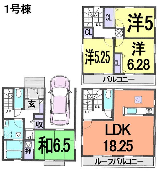 Floor plan. 33,800,000 yen, 4LDK, Land area 87.13 sq m , 18.2 tatami LDK stuck to the building area 114.26 sq m open feeling and daylighting