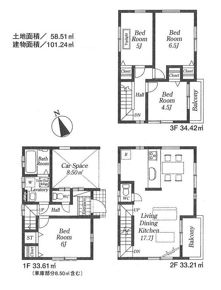 Floor plan. 32,800,000 yen, 4LDK, Land area 58.51 sq m , Building area 101.24 sq m 2 Building floor plan