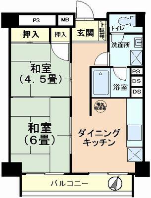 Floor plan. 2DK, Price 8.8 million yen, Occupied area 42.84 sq m , Balcony area 5 sq m