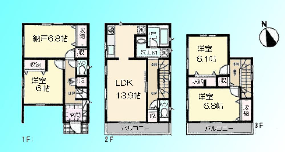 Floor plan. 41,800,000 yen, 3LDK + S (storeroom), Land area 79.03 sq m , Building area 108.26 sq m