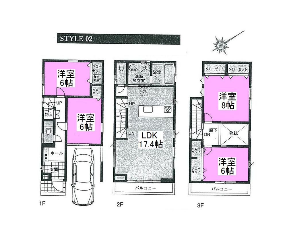 Floor plan. (Building 2), Price 39,800,000 yen, 4LDK, Land area 73.96 sq m , Building area 120.06 sq m