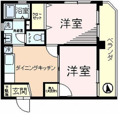 Floor plan. 2DK, Price 8.5 million yen, Occupied area 37.82 sq m , Balcony area 6.69 sq m