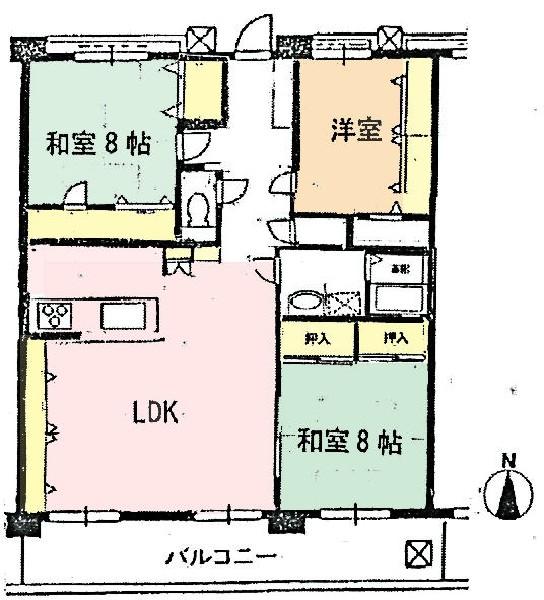 Floor plan. 3LDK, Price 32,500,000 yen, Footprint 96 sq m , Balcony area 14 sq m