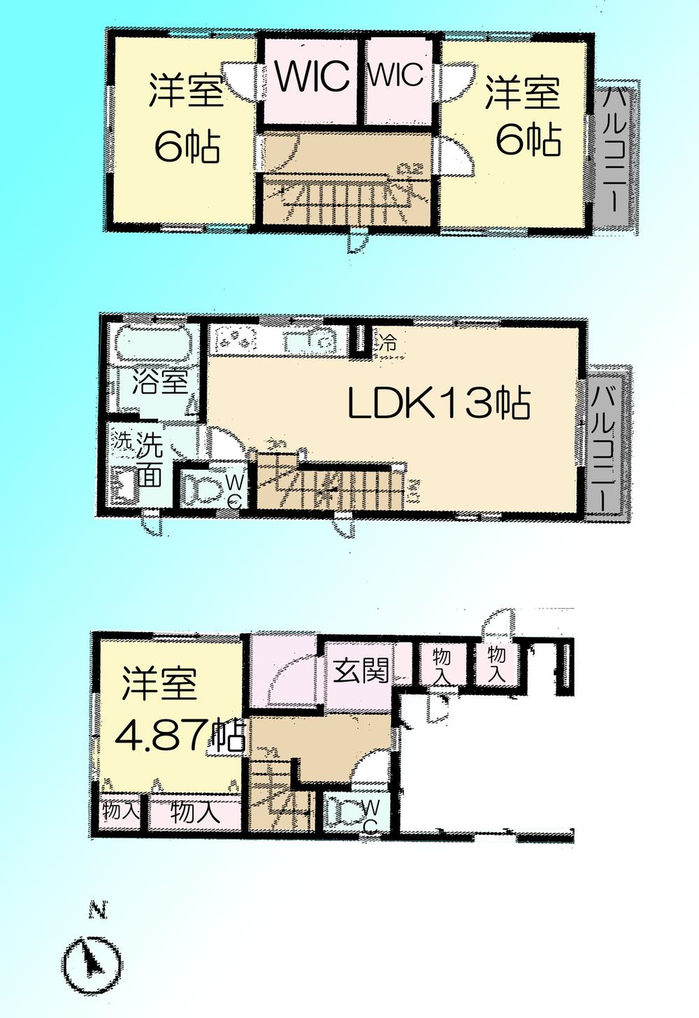 Floor plan. 27,800,000 yen, 3LDK, Land area 54.3 sq m , Building area 92.52 sq m