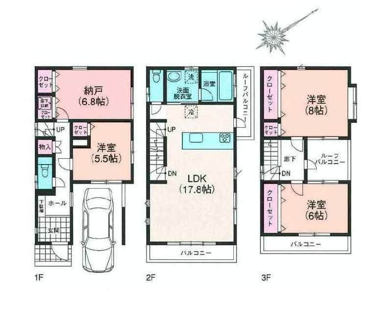 Floor plan. 43,800,000 yen, 3LDK + S (storeroom), Land area 84.97 sq m , Building area 122.13 sq m