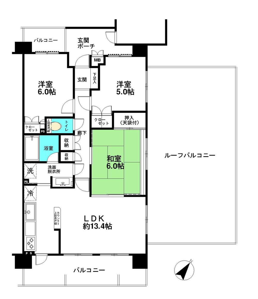 Floor plan. 3LDK, Price 24,800,000 yen, Occupied area 70.14 sq m , Balcony area 15 sq m