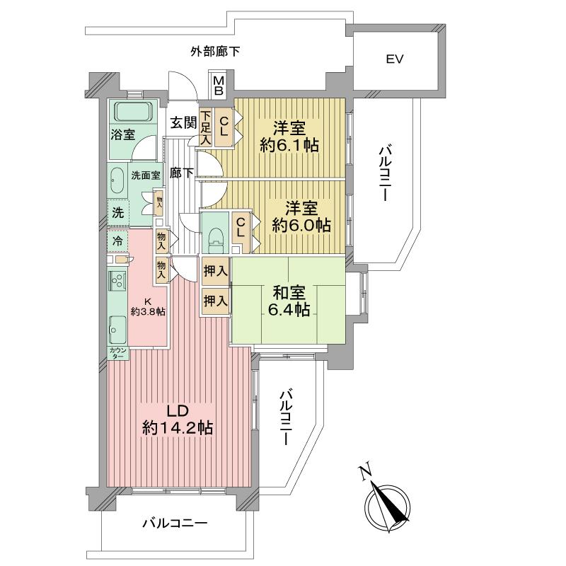 Floor plan. 3LDK, Price 28.8 million yen, Occupied area 75.69 sq m , Balcony area 25.7 sq m