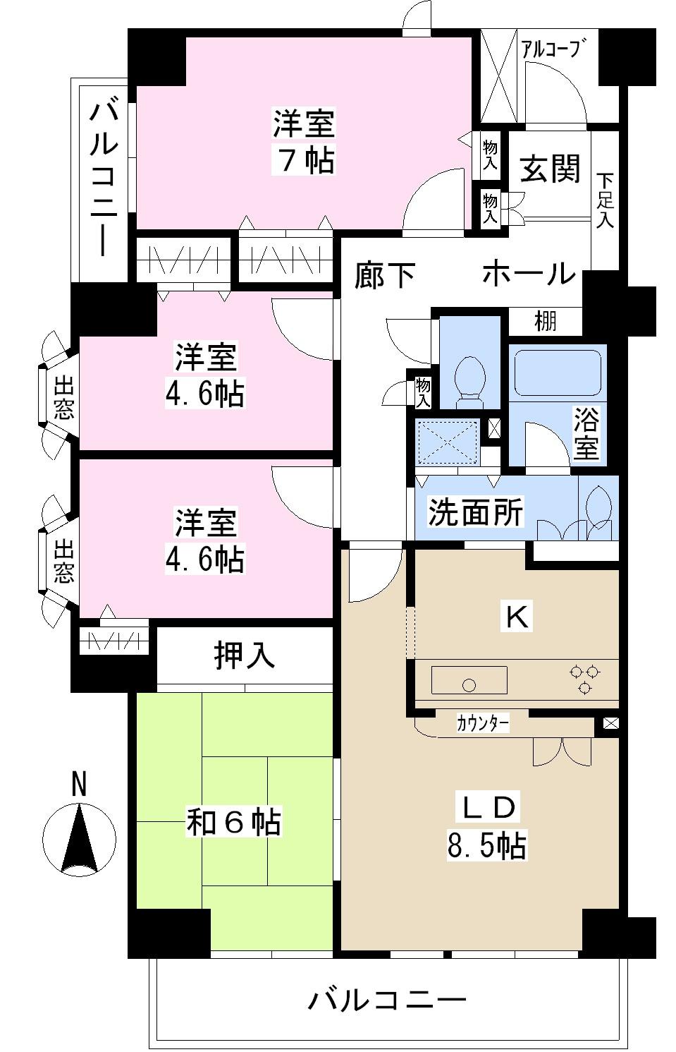 Floor plan. 4LK, Price 18,800,000 yen, Occupied area 80.14 sq m , Balcony area 9.97 sq m