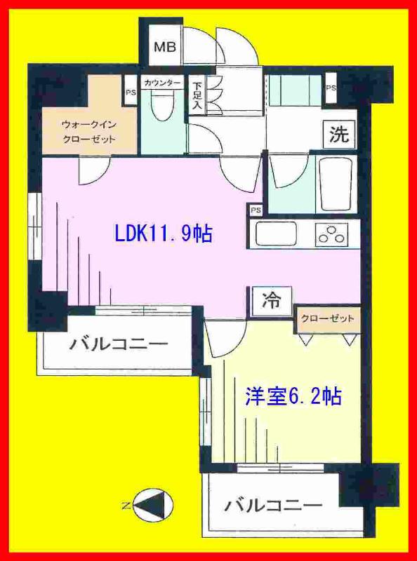Floor plan. 1LDK, Price 24,900,000 yen, Footprint 45.3 sq m , Balcony area 8.29 sq m top floor