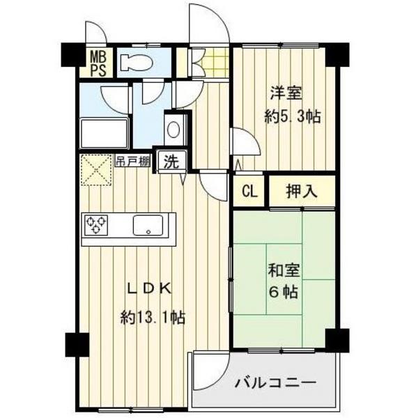 Floor plan. 2LDK, Price 13,900,000 yen, Occupied area 54.57 sq m , Balcony area 5.5 sq m