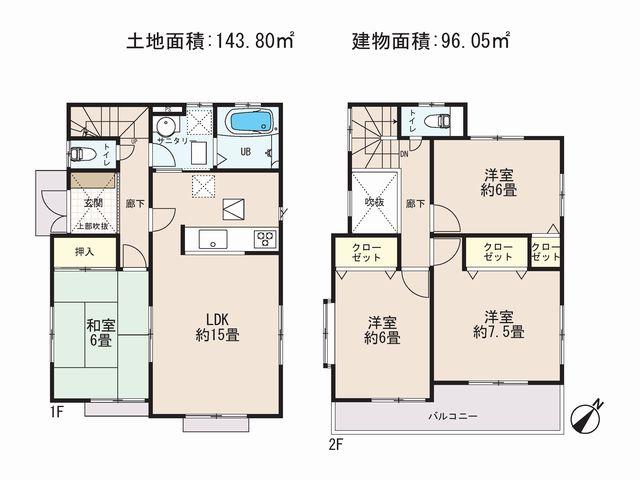 Floor plan. (1 Building), Price 25,800,000 yen, 4LDK, Land area 143.8 sq m , Building area 96.05 sq m