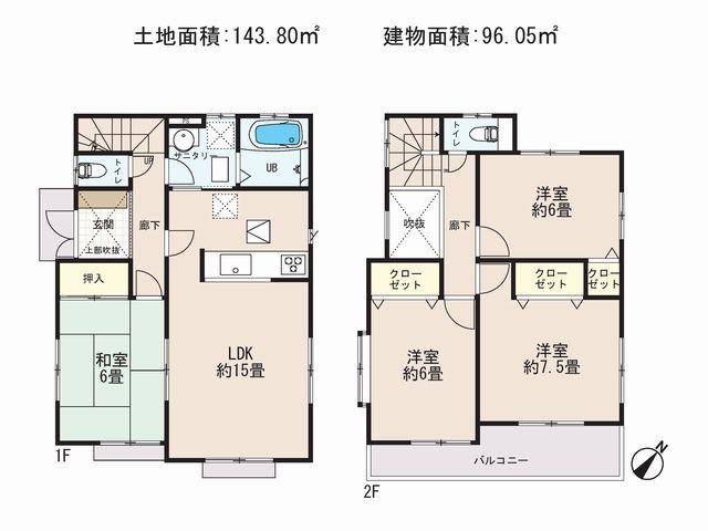 Floor plan. (Building 2), Price 25,800,000 yen, 4LDK, Land area 143.8 sq m , Building area 96.05 sq m
