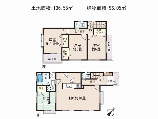 Floor plan. (4 Building), Price 23.8 million yen, 4LDK, Land area 136.55 sq m , Building area 96.05 sq m
