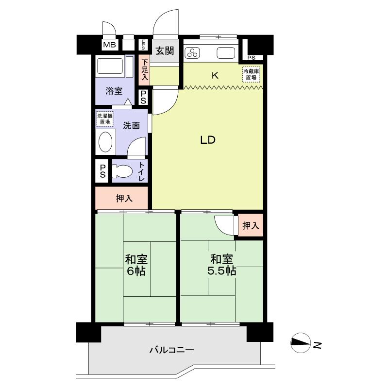 Floor plan. 2LDK, Price 4.9 million yen, Occupied area 52.64 sq m , Balcony area 8.77 sq m