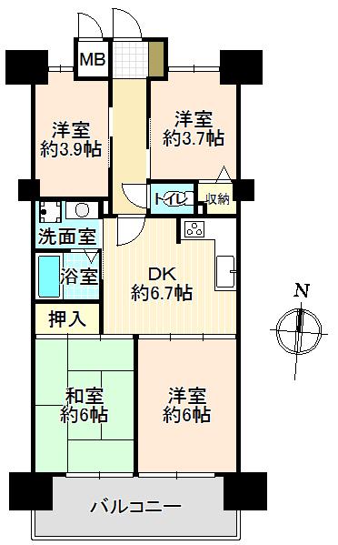 Floor plan. 4DK, Price 10.9 million yen, Occupied area 57.38 sq m , Balcony area 8.1 sq m