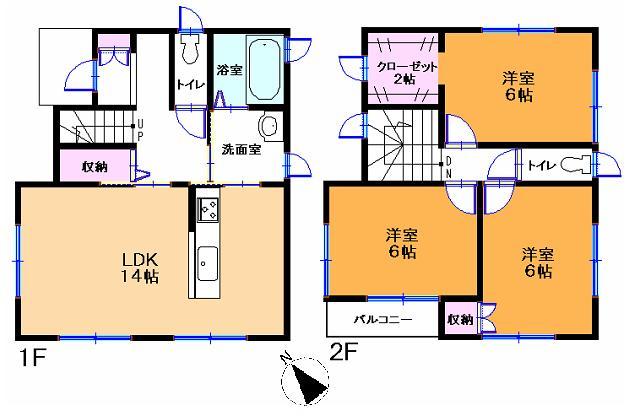 Building plan example (floor plan). Building plan example (A section) 3LDK, Land price 12.8 million yen, Land area 87.73 sq m , Building price 11,710,000 yen, Building area 81.97 sq m