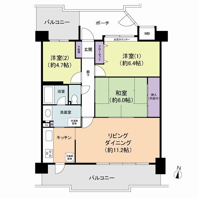 Floor plan. 3LDK, Price 10.8 million yen, Occupied area 69.03 sq m , Balcony area 18.32 sq m