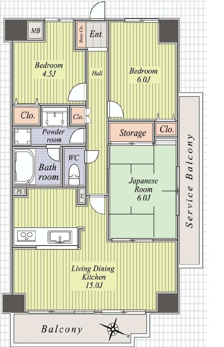 Floor plan. 3LDK, Price 14,980,000 yen, Occupied area 69.12 sq m , Balcony area 5.82 sq m service balcony: 5.27 sq m