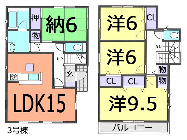Floor plan. (3 Building), Price 25,800,000 yen, 3LDK+S, Land area 100.01 sq m , Building area 101.25 sq m