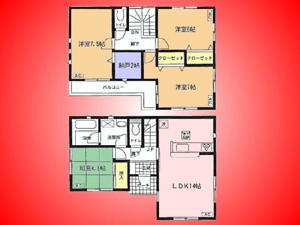 Floor plan. 25,800,000 yen, 4LDK, Land area 105.45 sq m , Building area 91.53 sq m