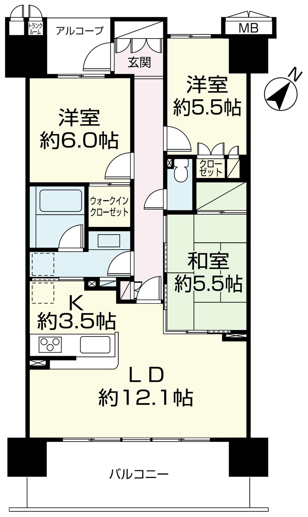 Floor plan. 3LDK, Price 28.8 million yen, Occupied area 75.04 sq m , Balcony area 13 sq m