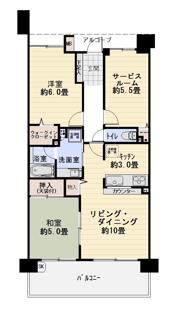 Floor plan. 2LDK + S (storeroom), Price 15.8 million yen, Occupied area 64.84 sq m , Balcony area 10.6 sq m
