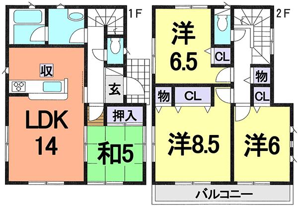 Floor plan. 26,800,000 yen, 4LDK, Land area 118.31 sq m , Building area 93.15 sq m convenient whole room with storage space