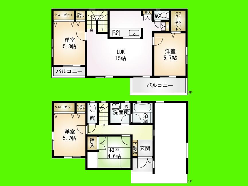 Floor plan. 22,900,000 yen, 4LDK, Land area 100.16 sq m , It is a building area of ​​97.7 sq m 4LDK of all the living room facing south !!
