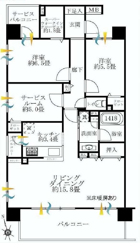 Floor plan. 2LDK + S (storeroom), Price 30,900,000 yen, Occupied area 80.53 sq m , Balcony area 11.7 sq m