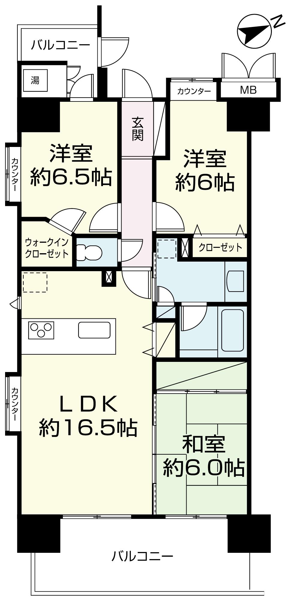 Floor plan. 3LDK, Price 32,400,000 yen, Footprint 76.7 sq m , Balcony area 15.5 sq m