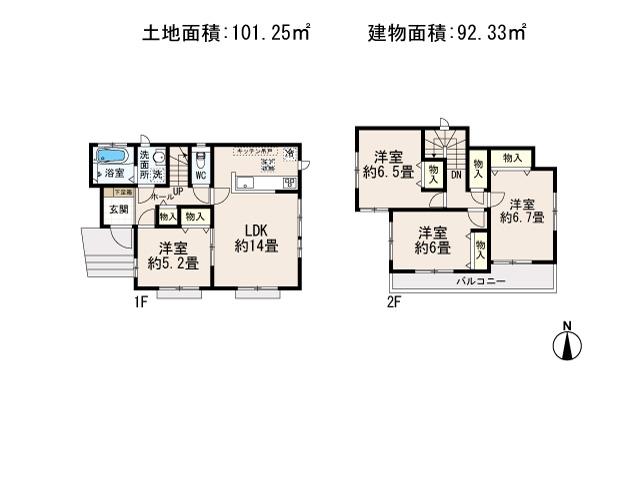 Floor plan. 23.8 million yen, 4LDK, Land area 101.25 sq m , Building area 92.33 sq m floor plan