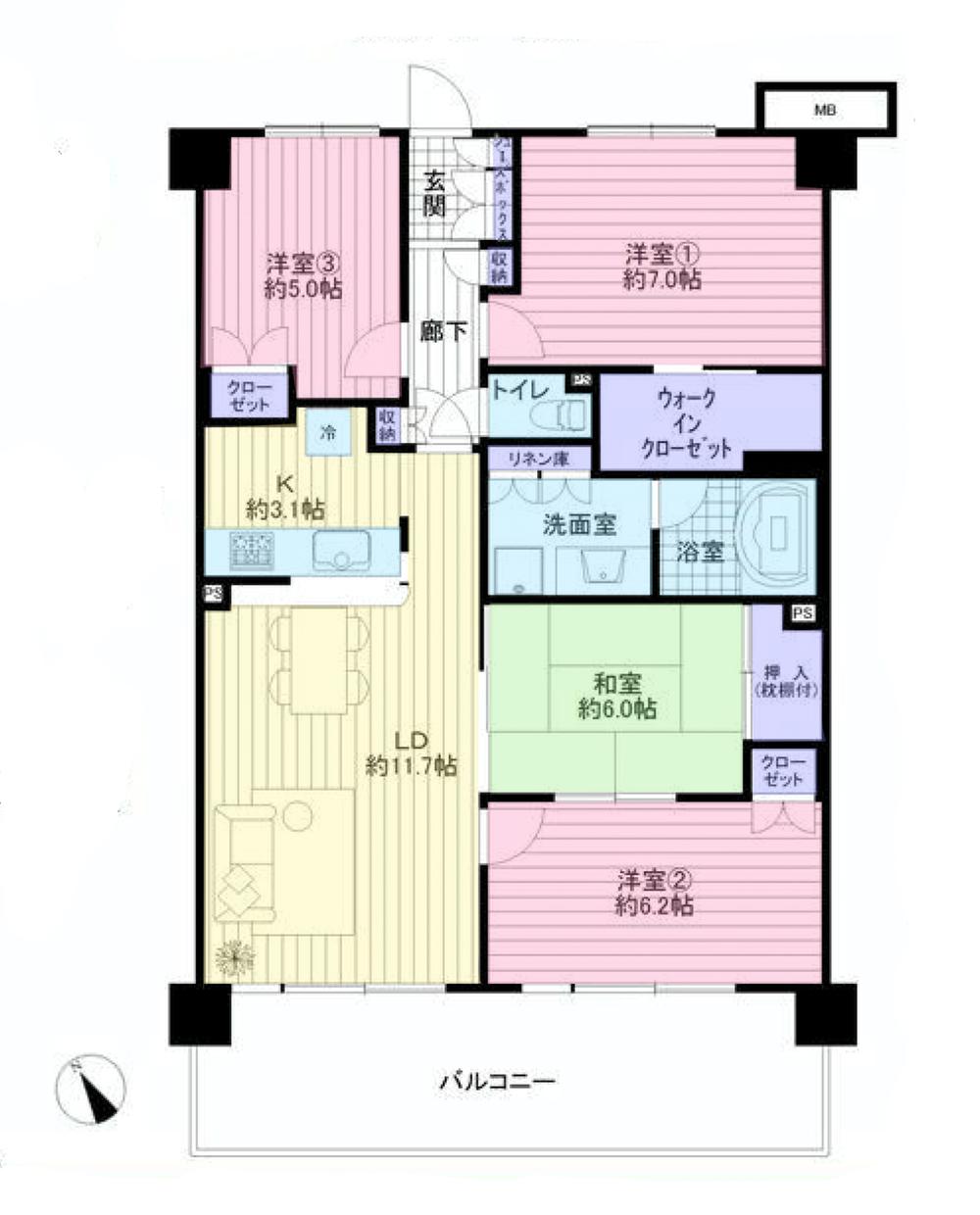 Floor plan. 4LDK, Price 22,900,000 yen, Footprint 81.9 sq m , Balcony area 15.6 sq m