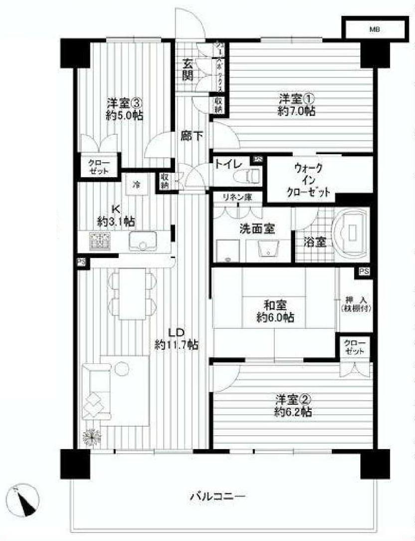 Floor plan. 4LDK, Price 22,900,000 yen, Footprint 81.9 sq m , Balcony area 15.6 sq m