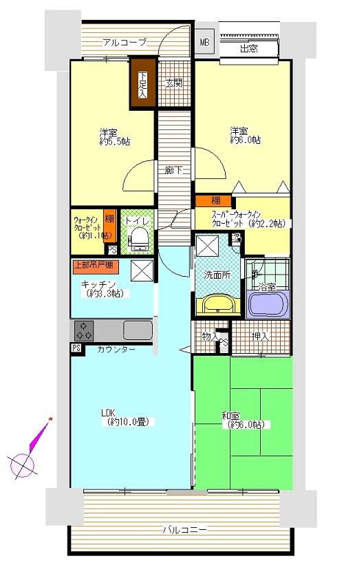 Floor plan. 3LDK, Price 19,400,000 yen, Occupied area 70.45 sq m , Balcony area 10.9 sq m spacious Super Walk-in closet equipped. The room is very clean with a built six years!