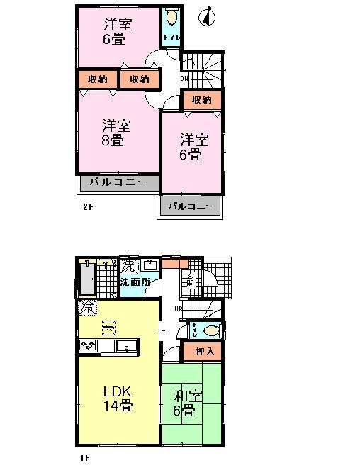 Floor plan. (Building 2), Price 26,800,000 yen, 4LDK, Land area 135.06 sq m , Building area 96.05 sq m