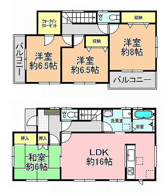 Floor plan. (1 Building), Price 36,800,000 yen, 4LDK+S, Land area 190.11 sq m , Building area 105.99 sq m
