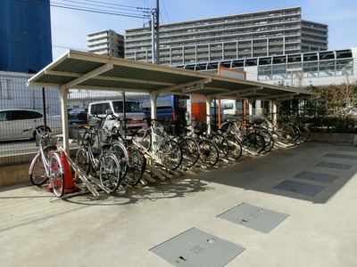 Other common areas. Bicycle parking lot with a roof