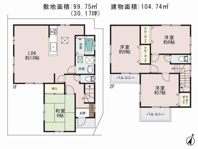 Floor plan. 21,800,000 yen, 4LDK, Land area 99.75 sq m , Building area 104.74 sq m floor plan