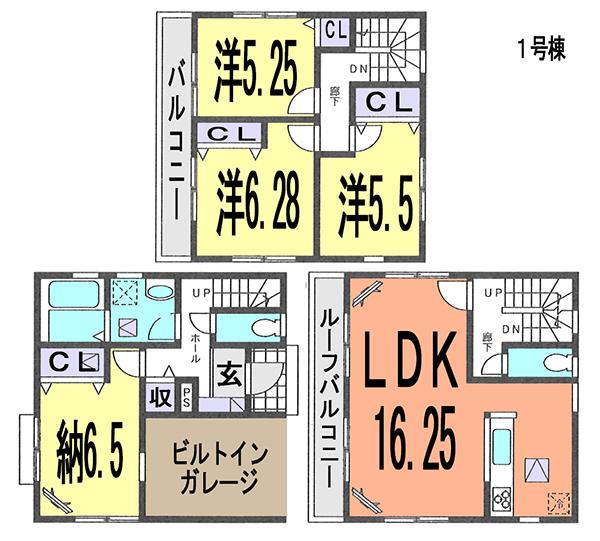 Floor plan. 24.5 million yen, 3LDK + S (storeroom), Land area 75.01 sq m , Spacious living space in the building area 114.26 sq m whole room with storage space